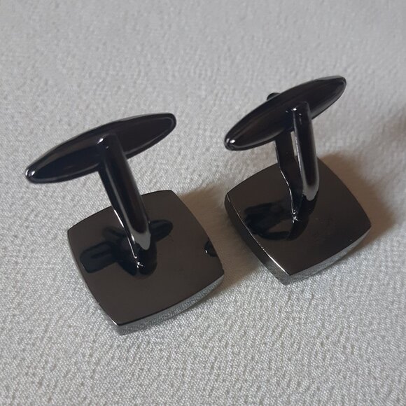 Cuff Links Gunmetal 3/4" Golden Yellow Lenticular 3D Mosaic Inlay - Picture 3 of 8